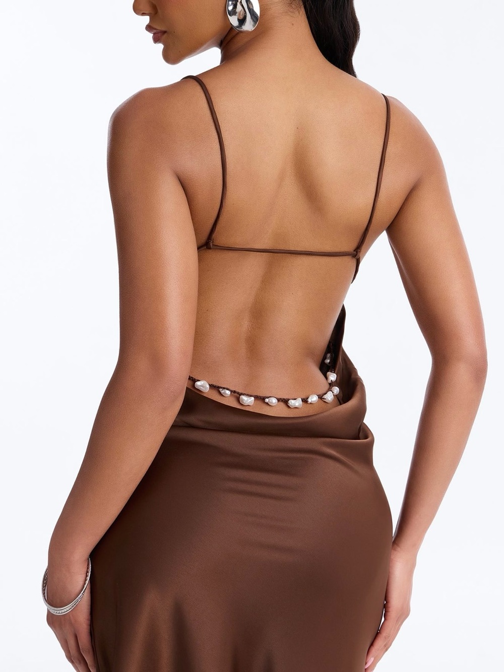 Fashion Nova Chocolate Brown Satin Backless Maxi Dress